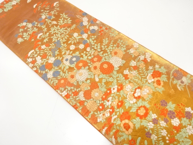 JAPANESE KIMONO / ANTIQUE FUKURO OBI / SILK / WOVEN FLOWERS / KAWASHIMA SELKON